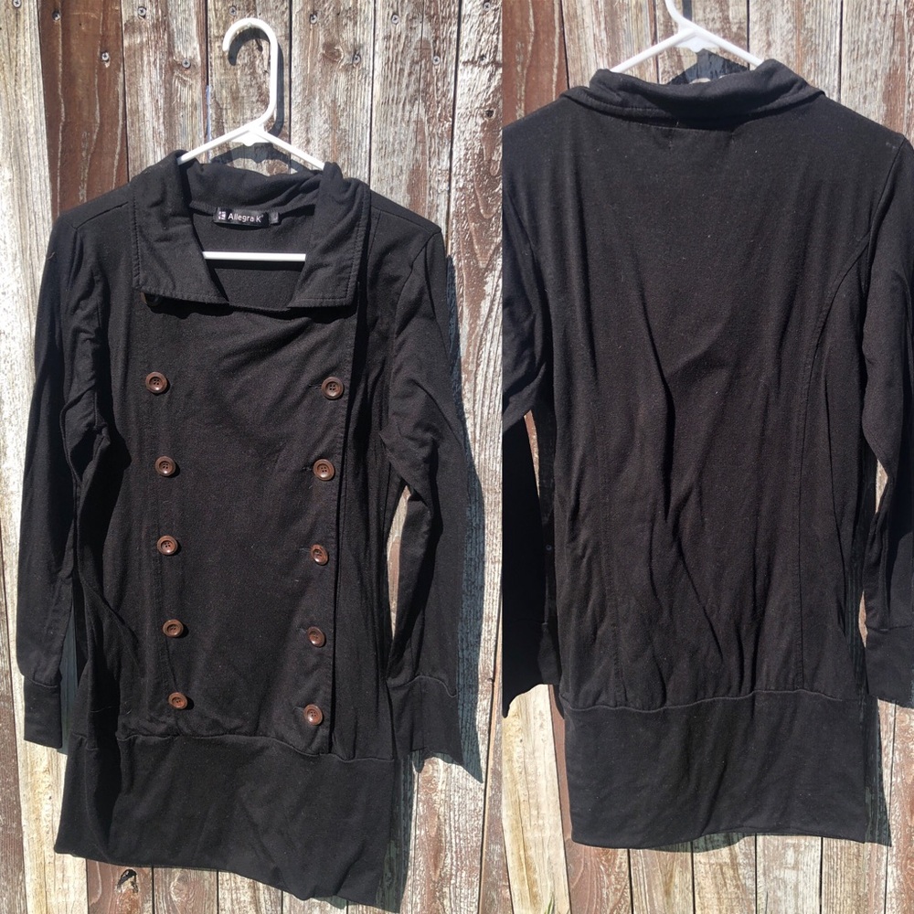 Black Long Sleeve Dress with Brown Buttons